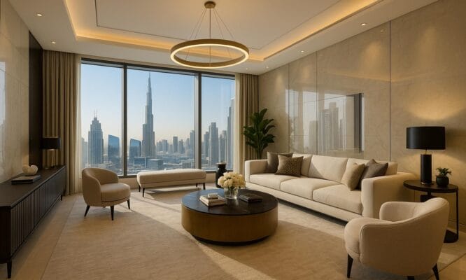 Simple living room interior design with neutral tones