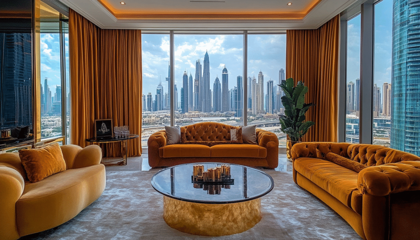 Custom drapes in Dubai with rich fabric and tailored finish.