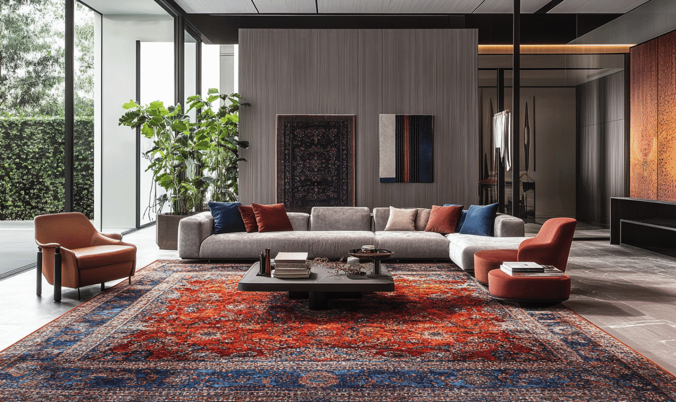 red persian rug in living room