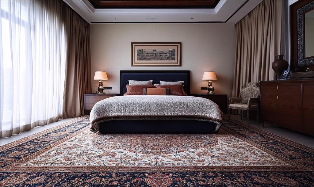modern persian rug in bedroom