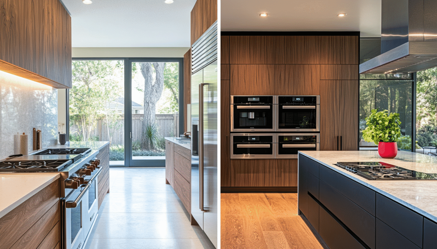 Bright modern kitchen remodel with wood cabinets and stainless steel appliances