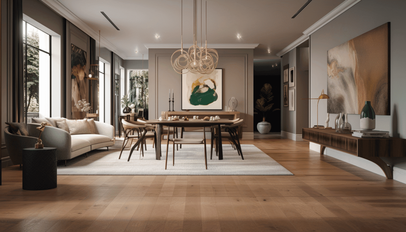 Stylish living room interior design with leather sofas and a black coffee table