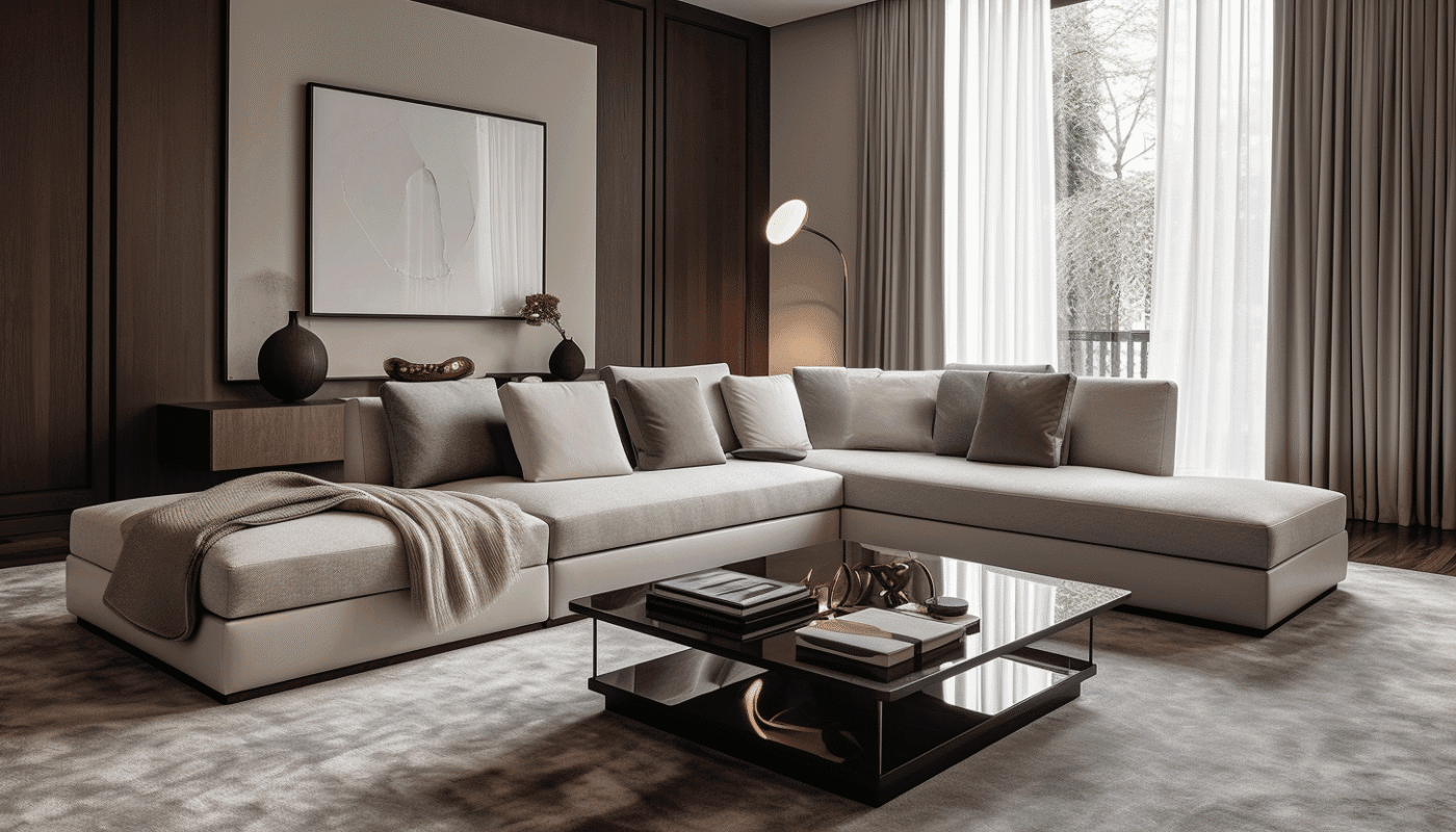 Washable living room rugs under light beige corner sofa with black coffee table