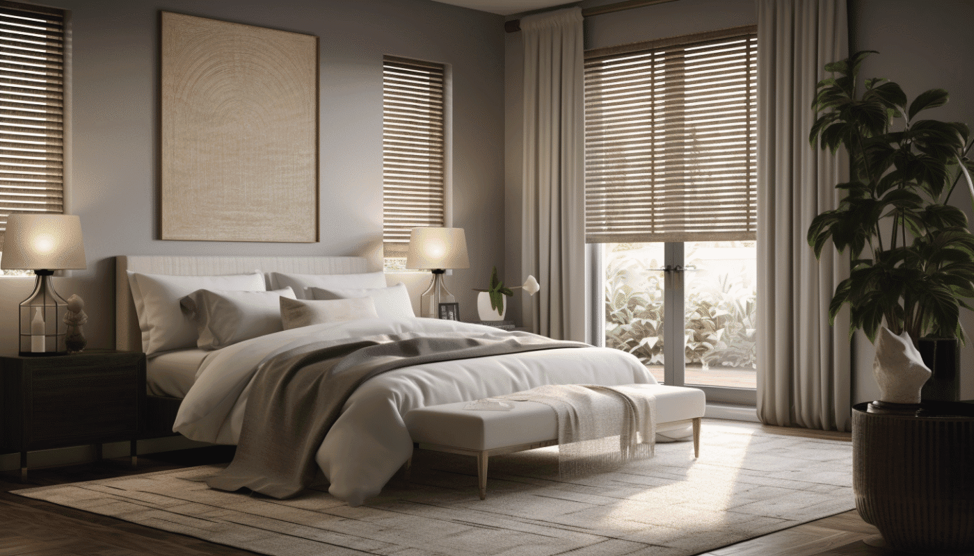 Luxury linen and silk blinds fabric for elegant window treatments in Dubai interiors.