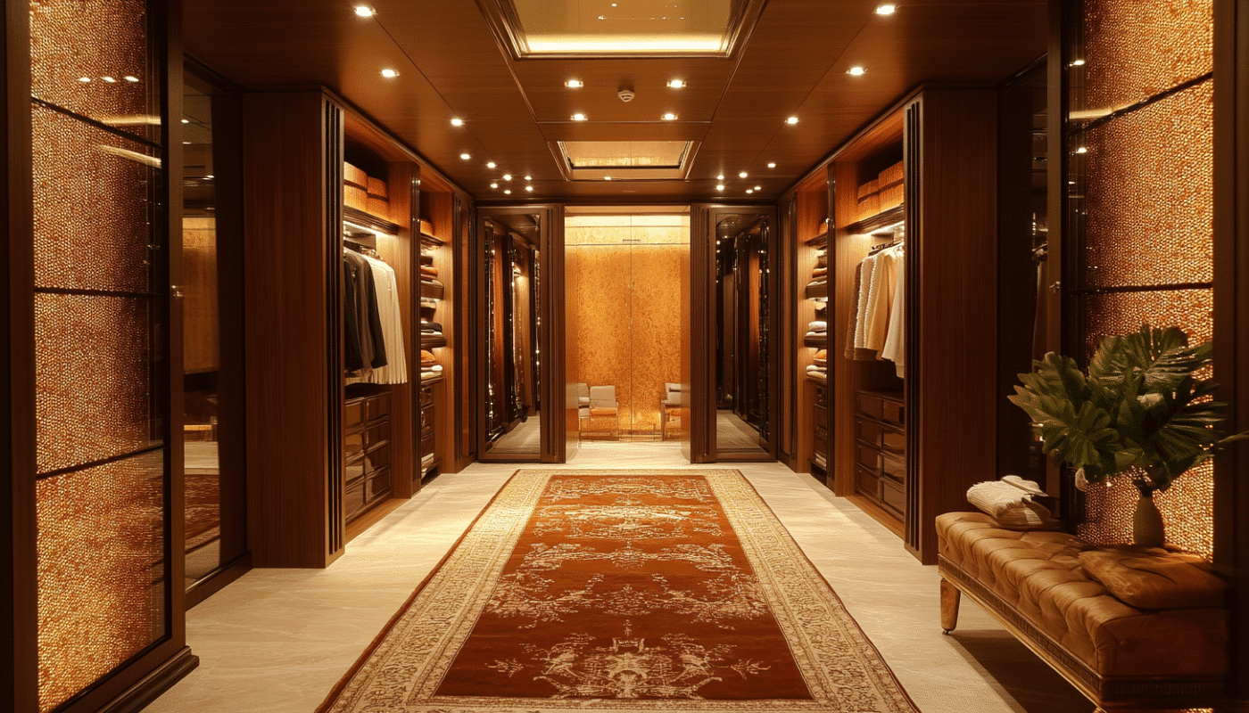 Sliding door wardrobe with 3 beige doors and integrated recessed handles in modern closet