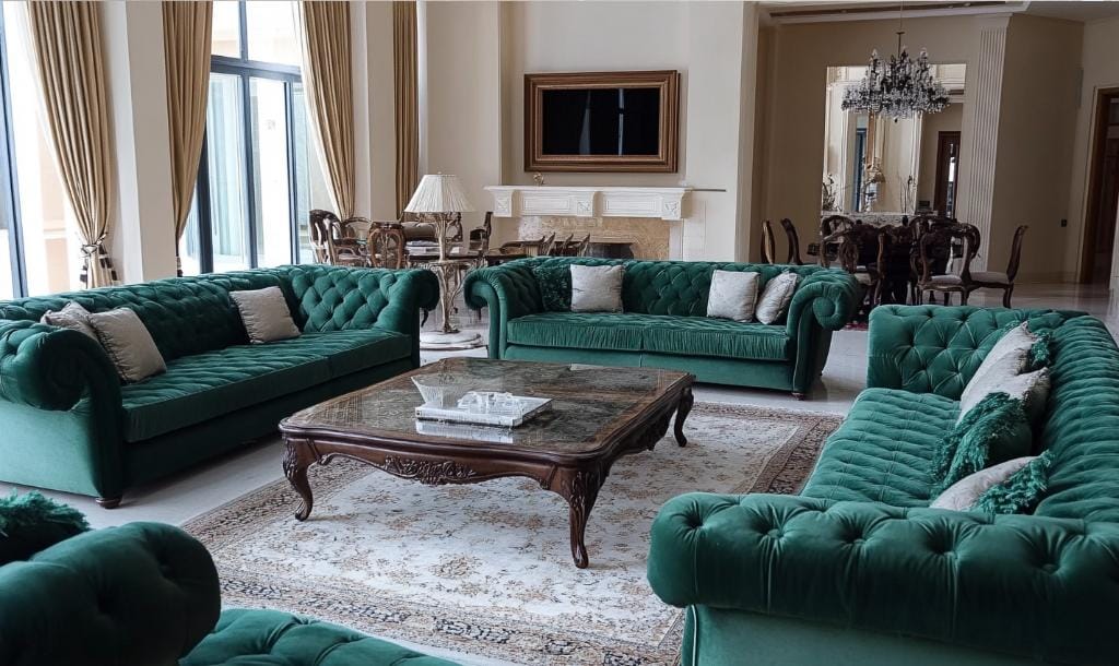 Emerald contemporary upholstery fabric in Dubai living room