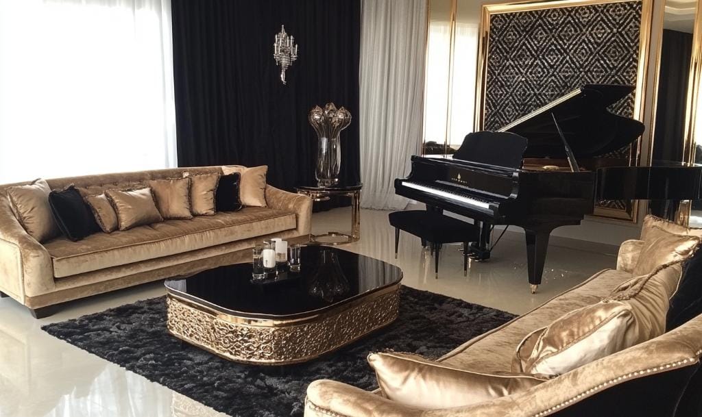 Decoration with black foil curtain
