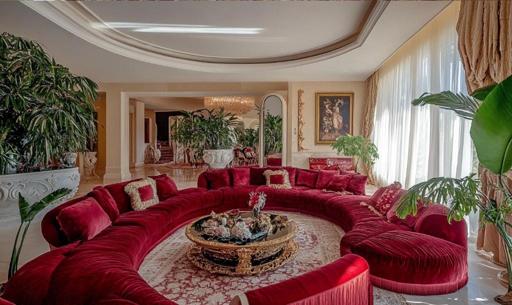 A curved sofa with furniture upholstery Dubai