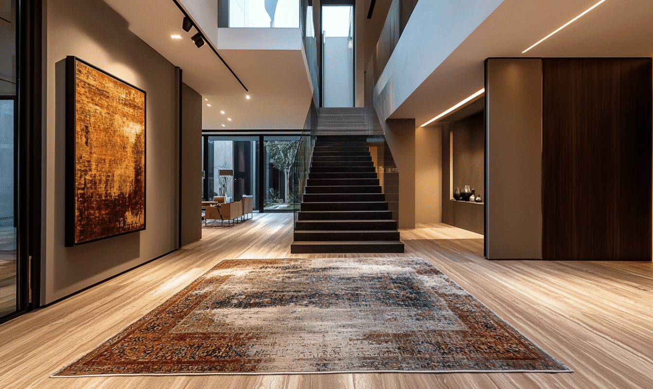 geometric persian rug patterns in hallway