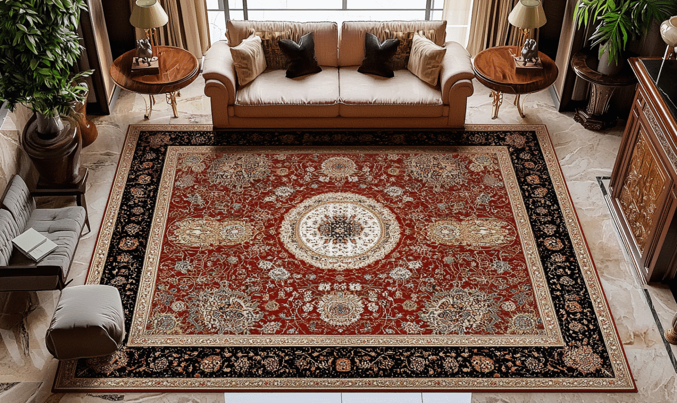 Living room with geometric persian rug patterns