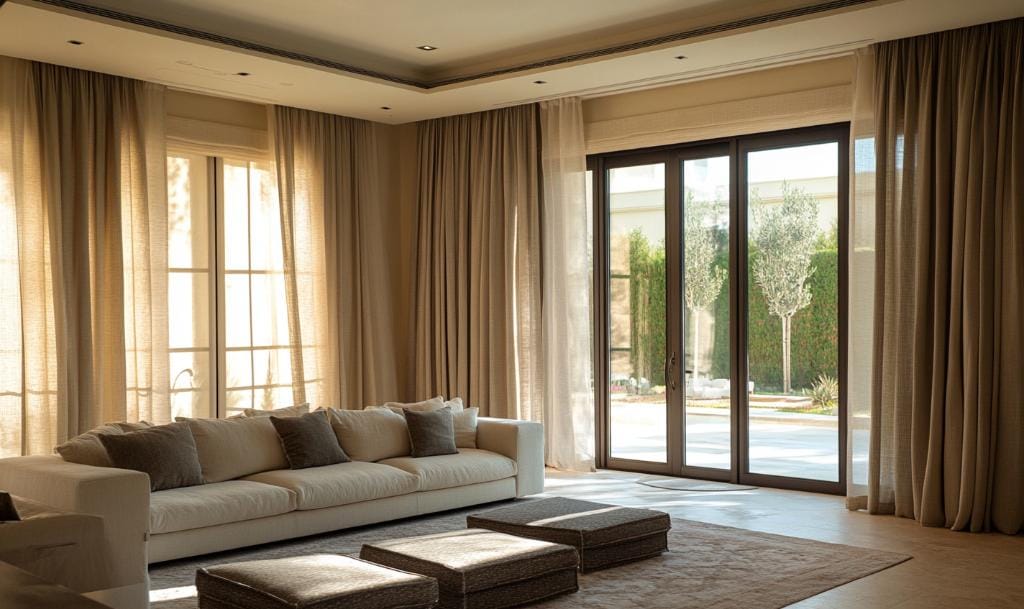 Layered 100 linen curtain fabric in Dubai