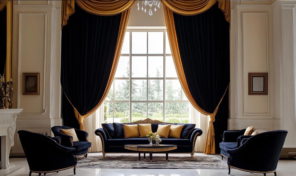 Layered black foil curtain in Dubai