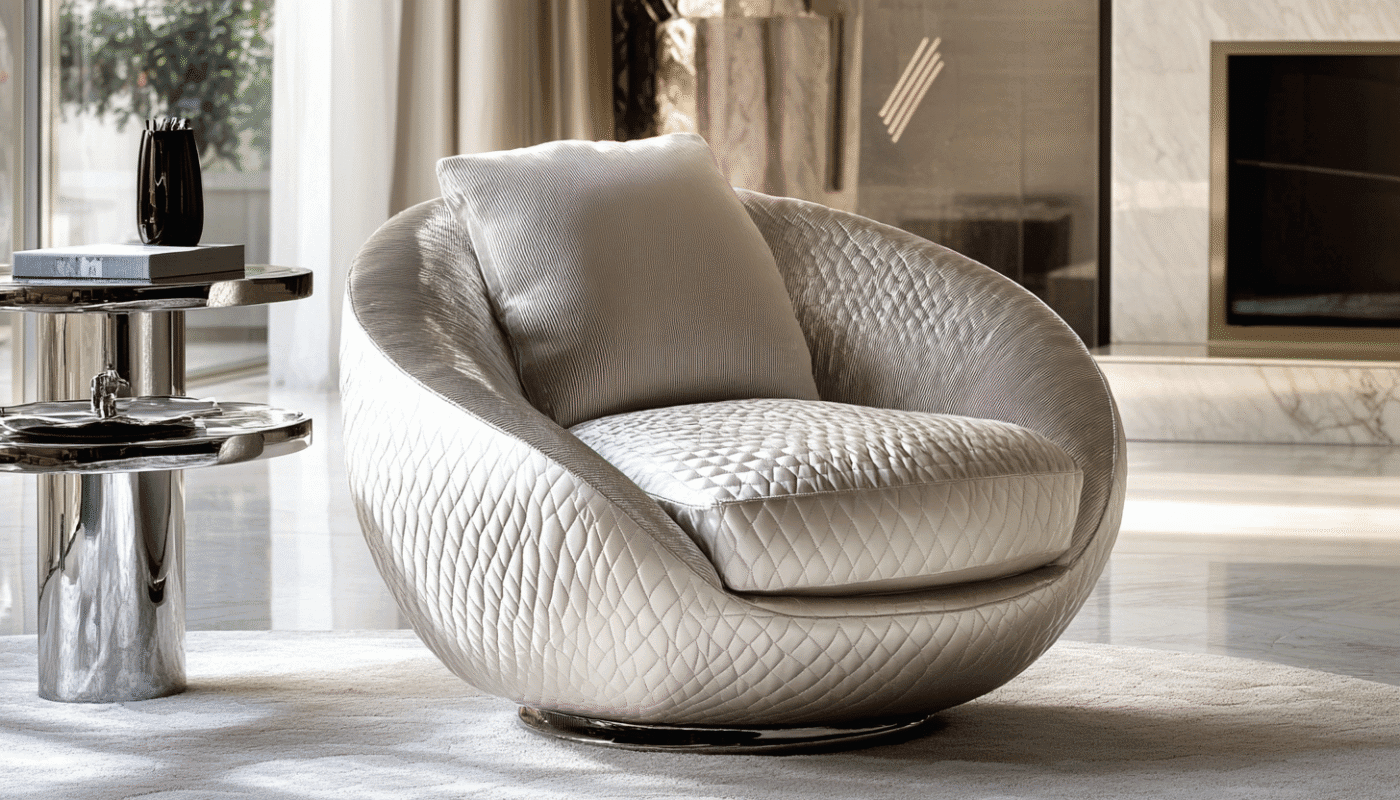 Knit fabric lounge chair with rayon cushion in bright modern interior