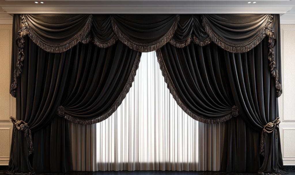 Linen black foil curtain in living room