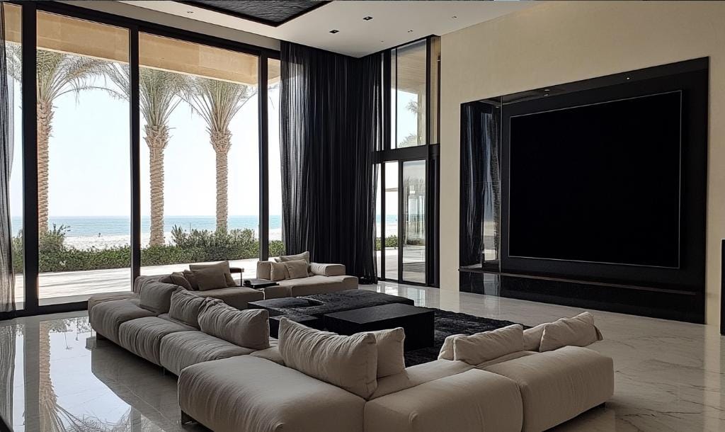 plain black curtains in a luxury living room