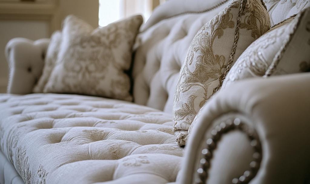 Natural upholstery fabric in living room sofa