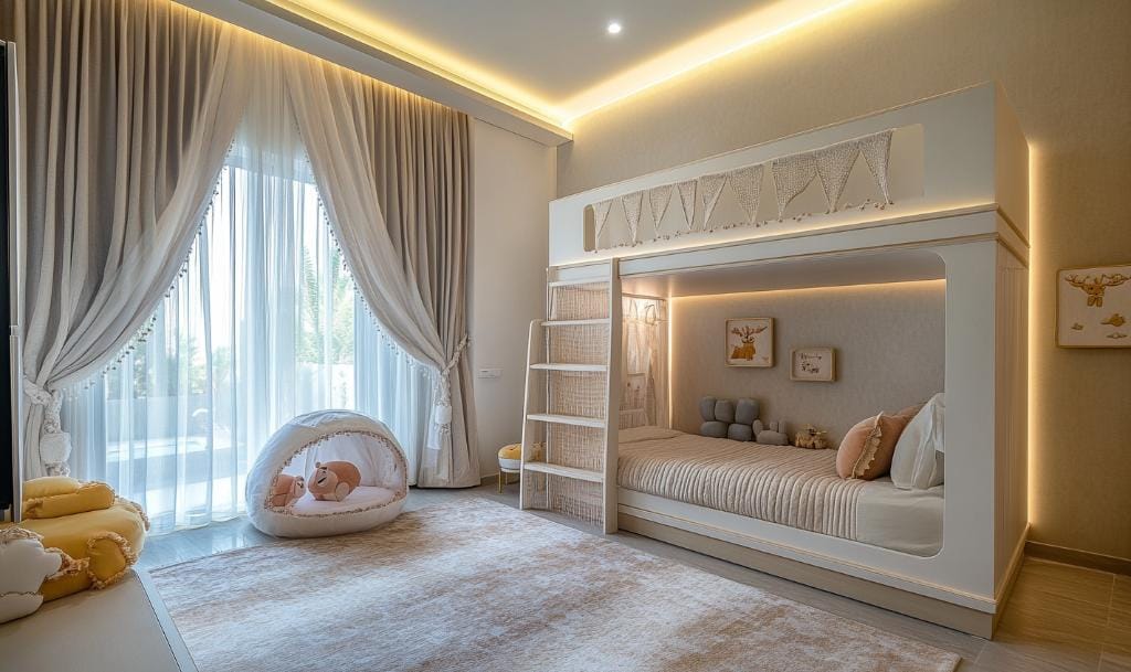 Neutral coloured kids room curtains