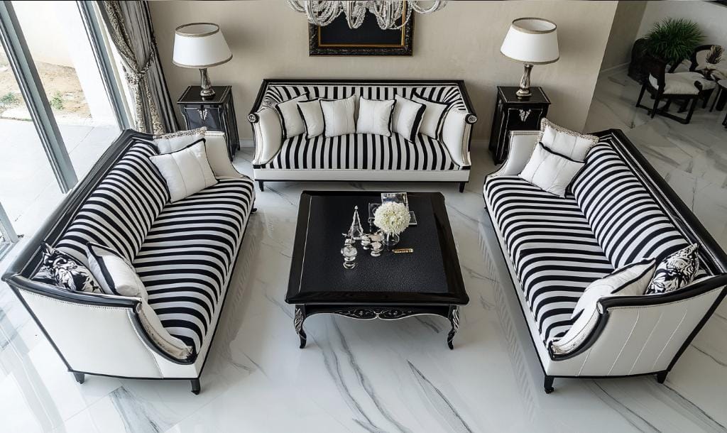 Bespoke black and white striped upholstery fabric