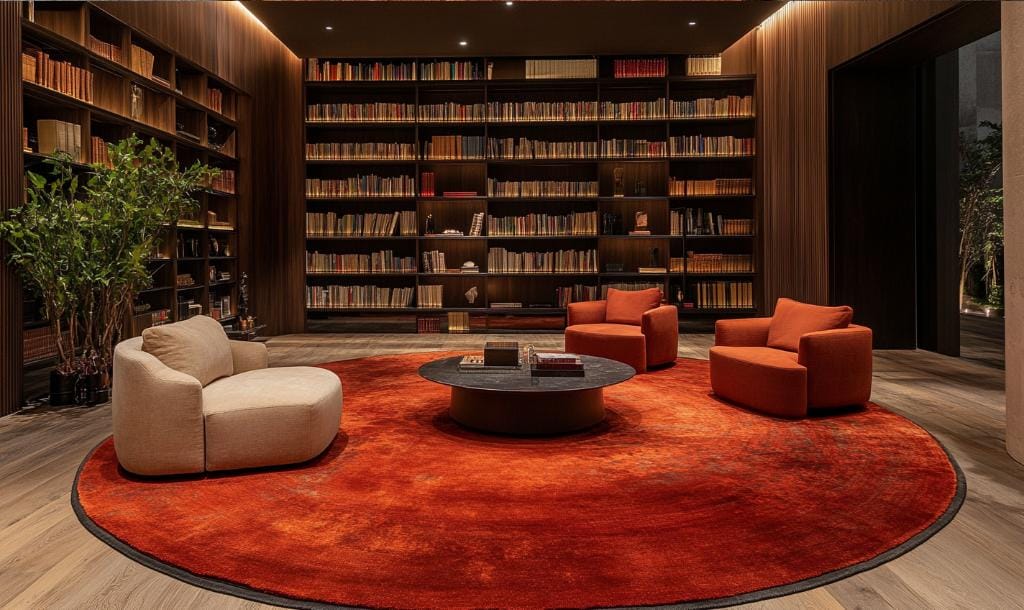 round patterned rug​ in study