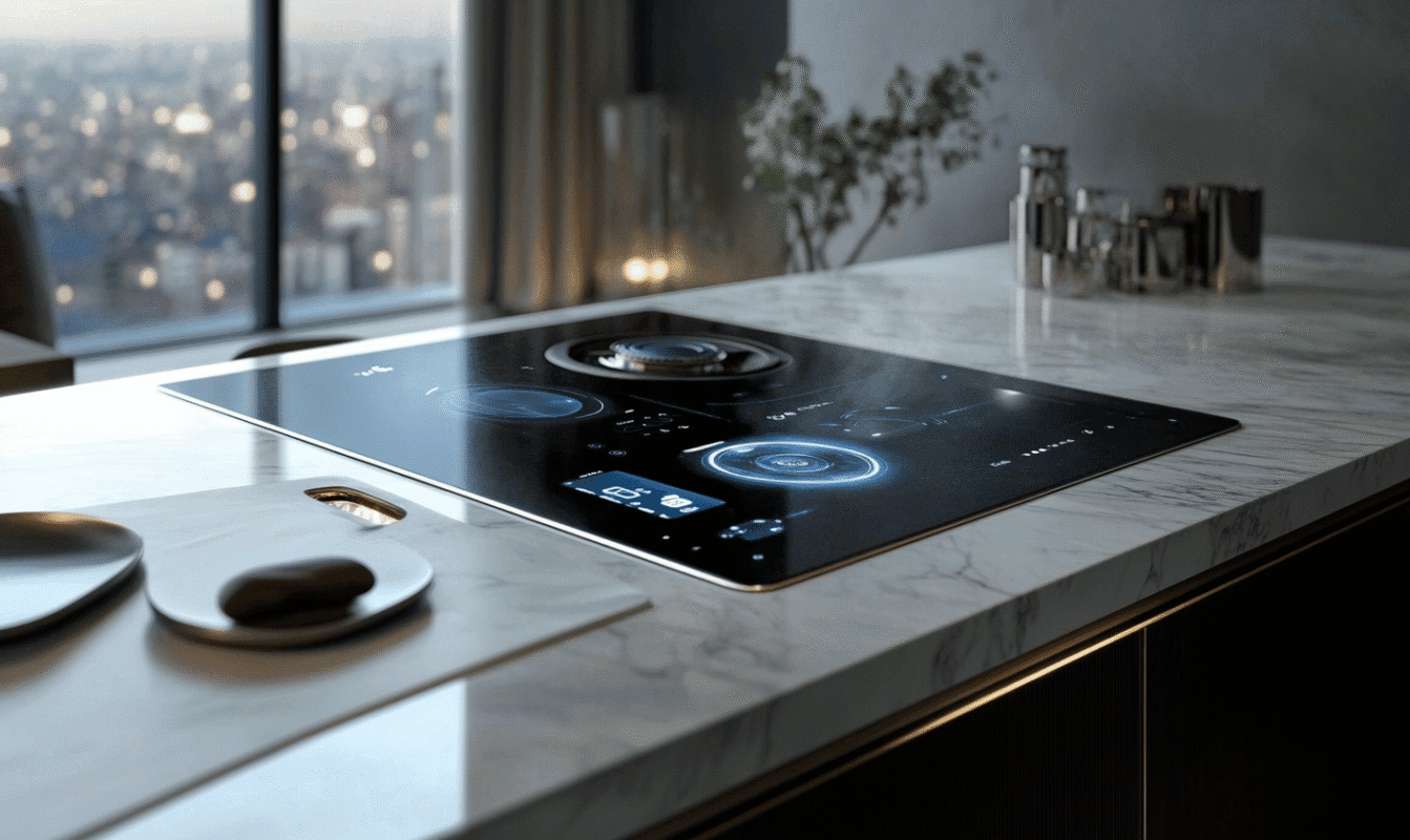 small open kitchen designs with tech