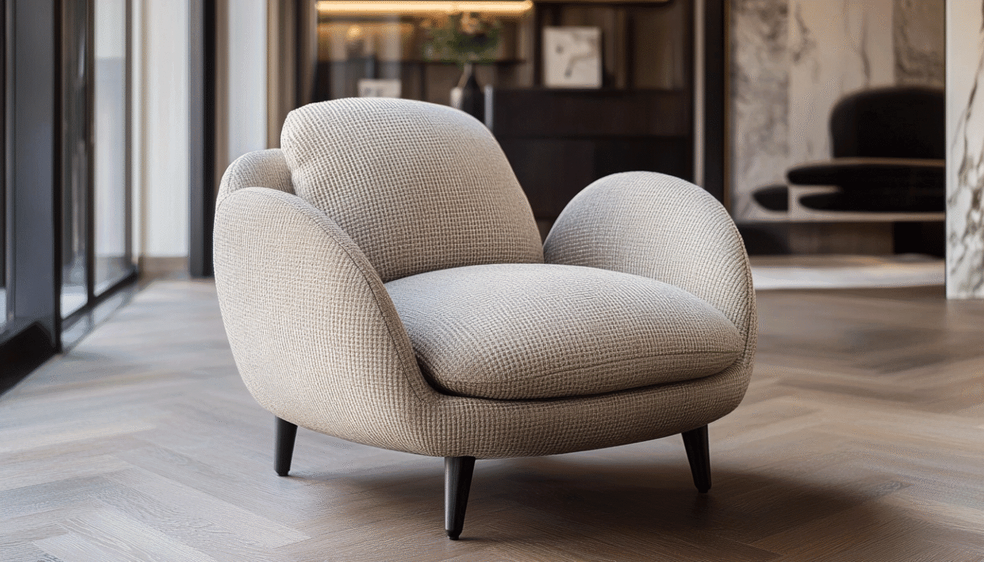 Modern beige upholstery fabric armchair in luxury interior setting