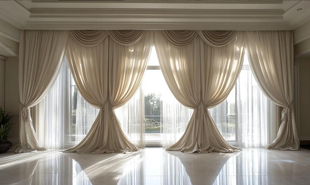 Linen wave curtains for luxury living room