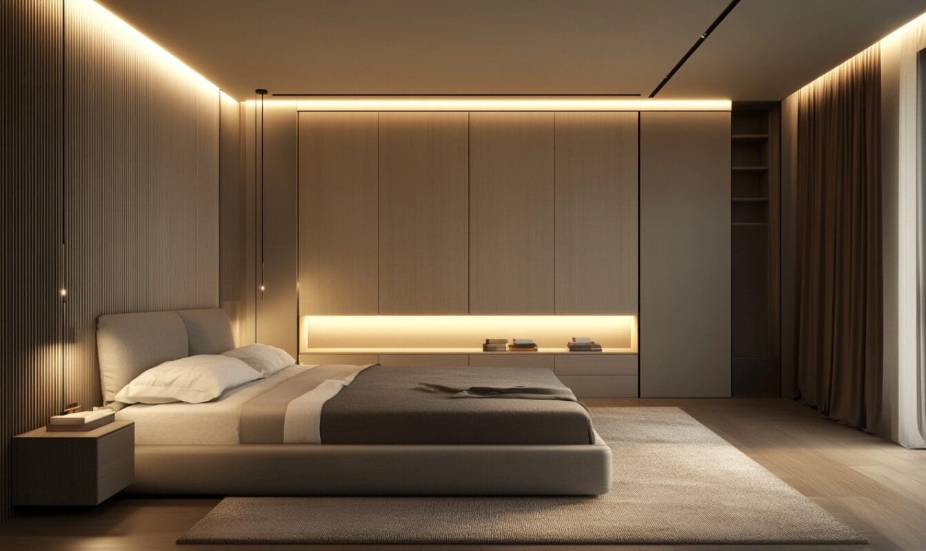 accented lighting in bedroom wardrobe