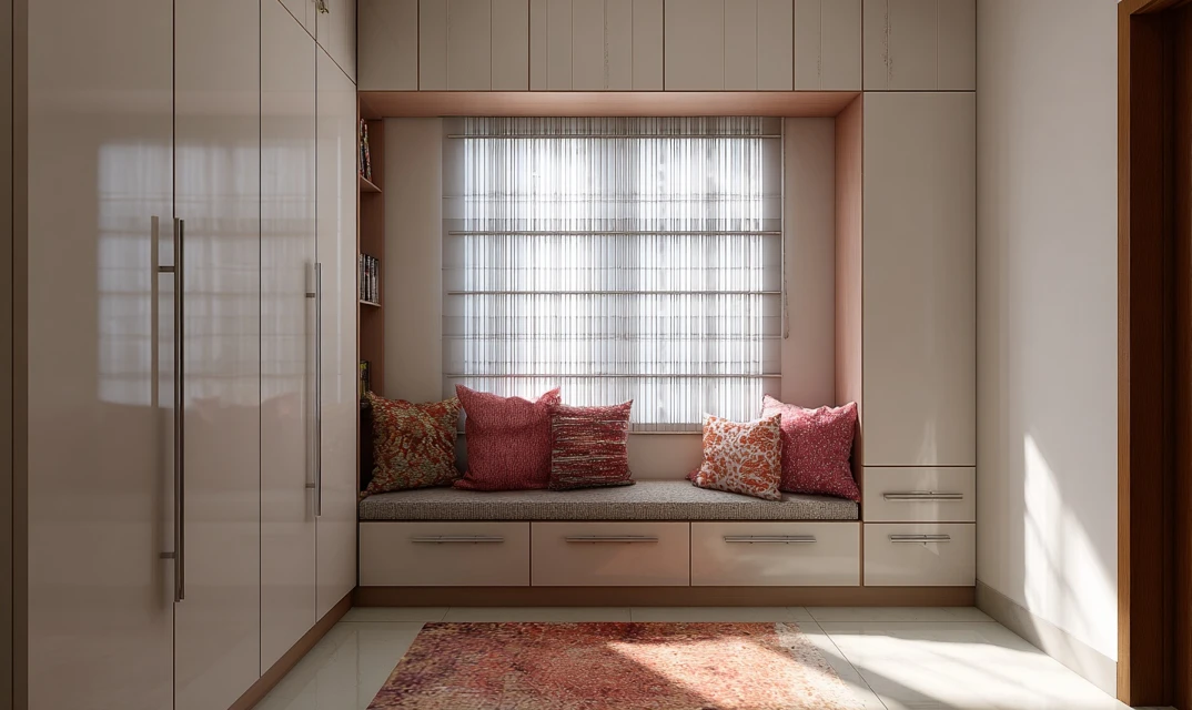 built in seating arrangement in fitted wardrobes