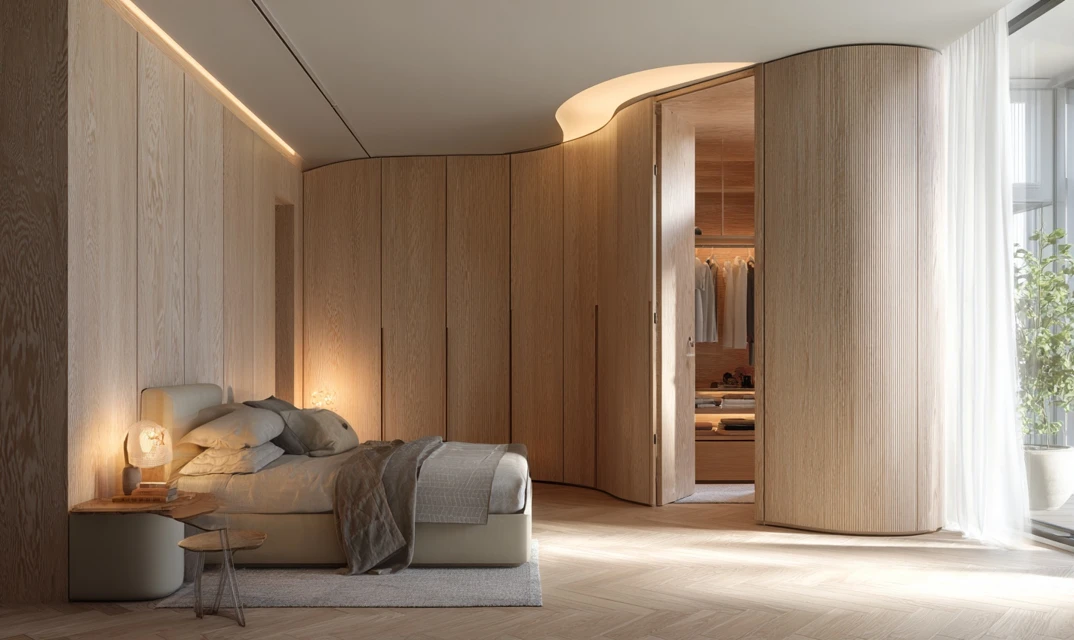 curved wooden wardrobe design