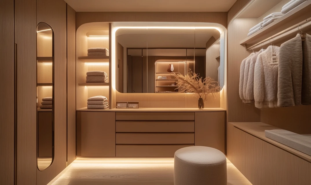 integrated dressing table walk in wardrobe