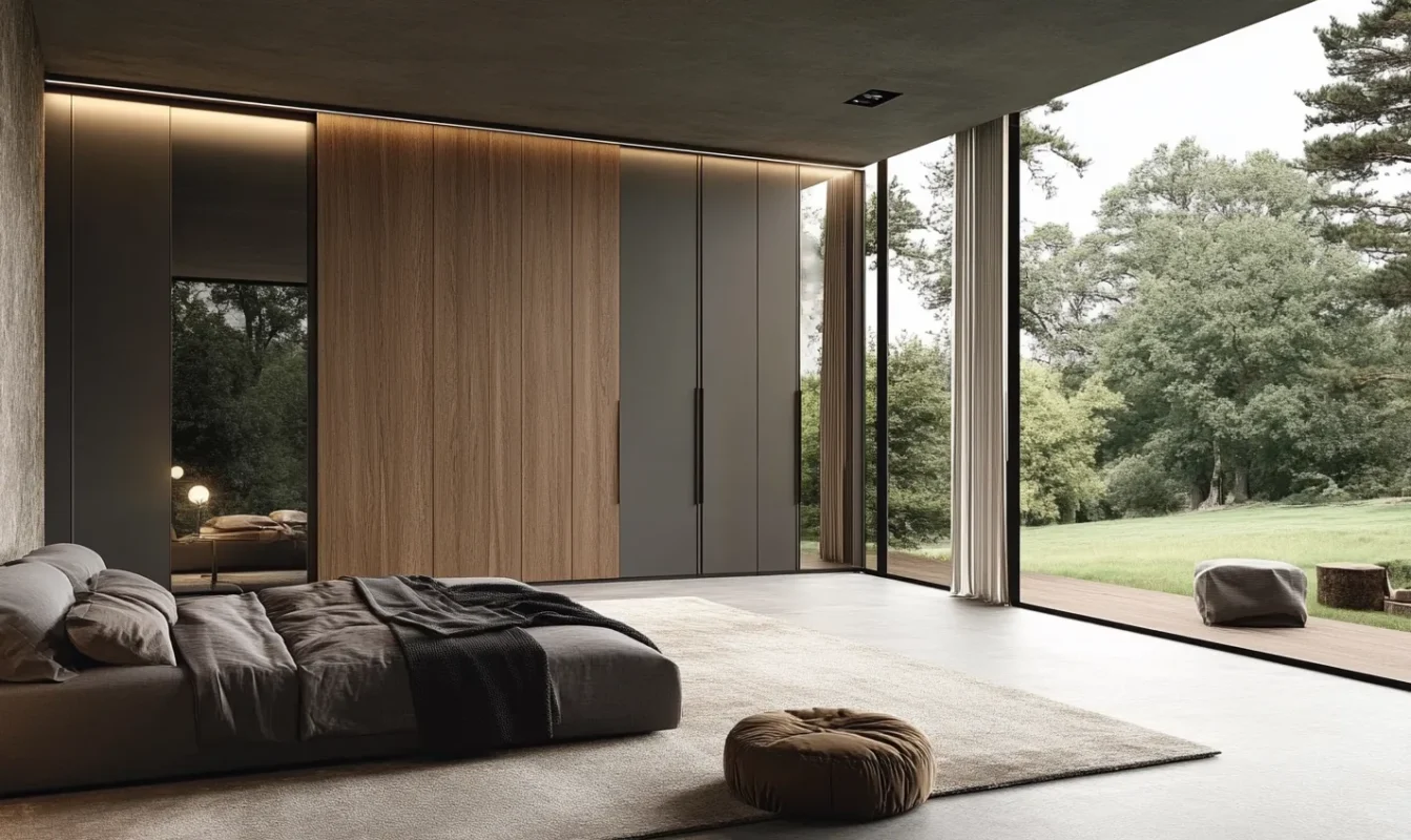 mixed material bedroom wardrobe design