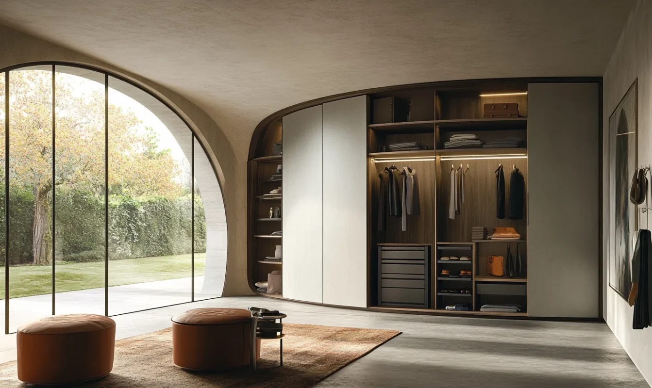 wardrobe designs for curve wall