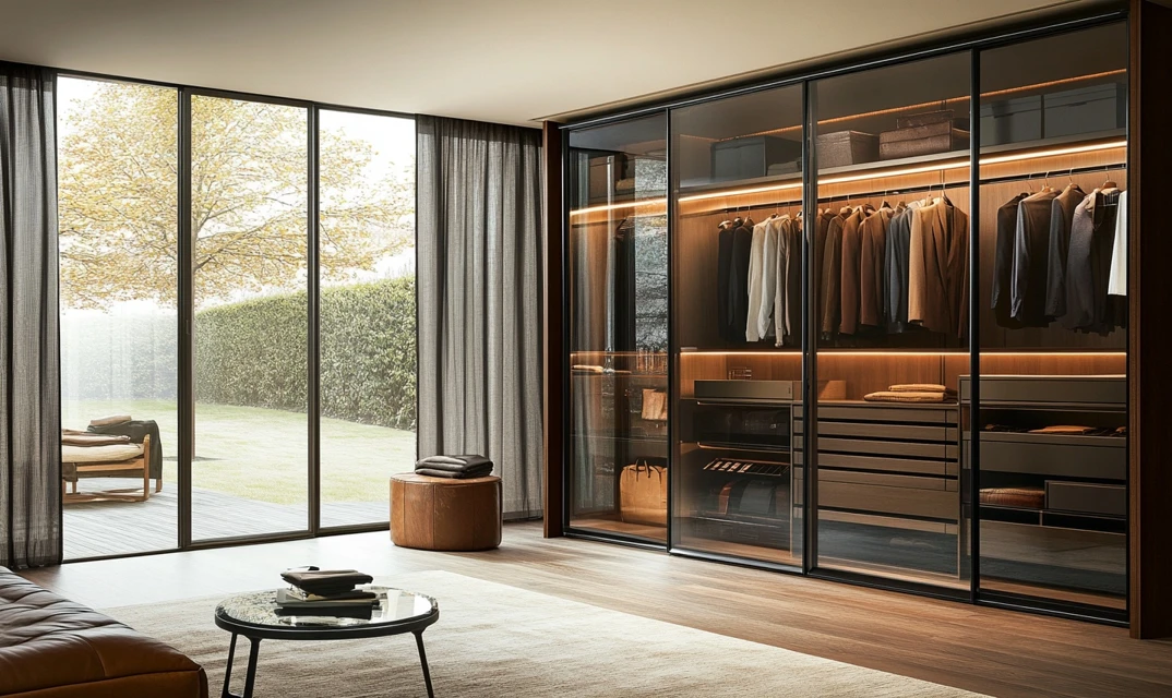 modern glass door bedroom wardrobe design