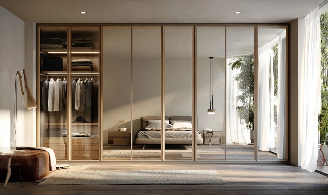 mirrored wooden wardrobe designs