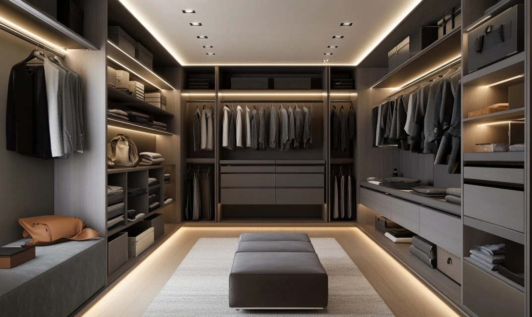 grey walk in wardrobe