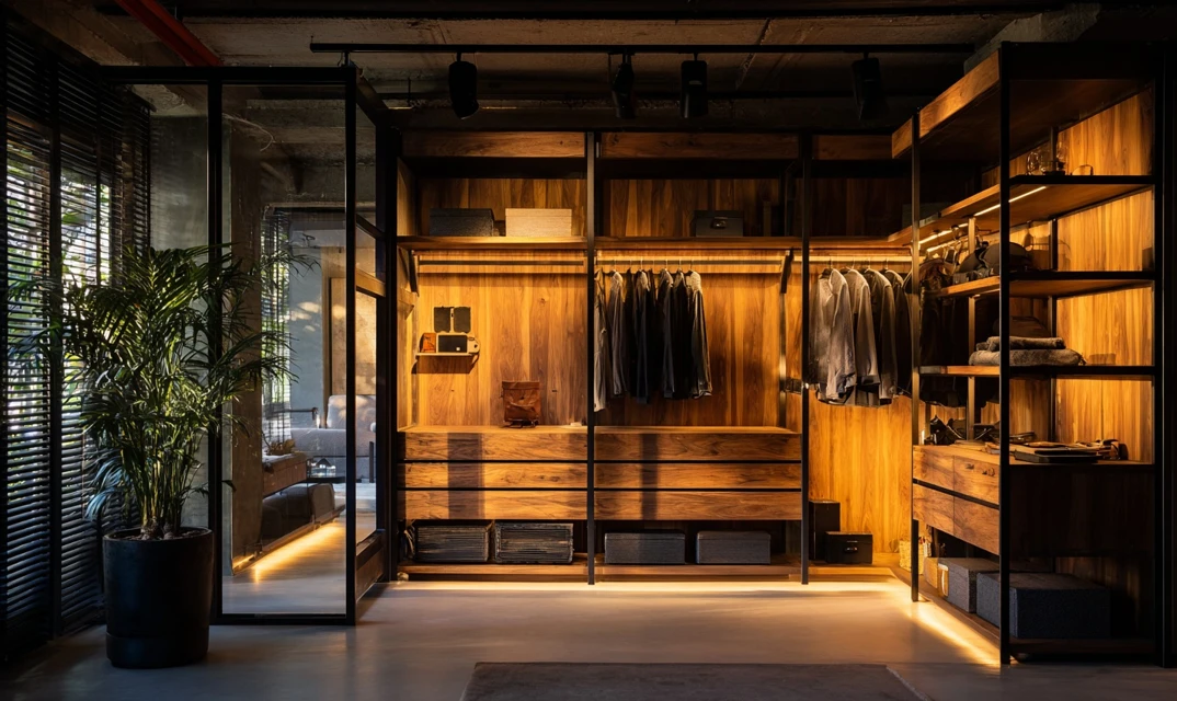 industrial style wooden wardrobe design