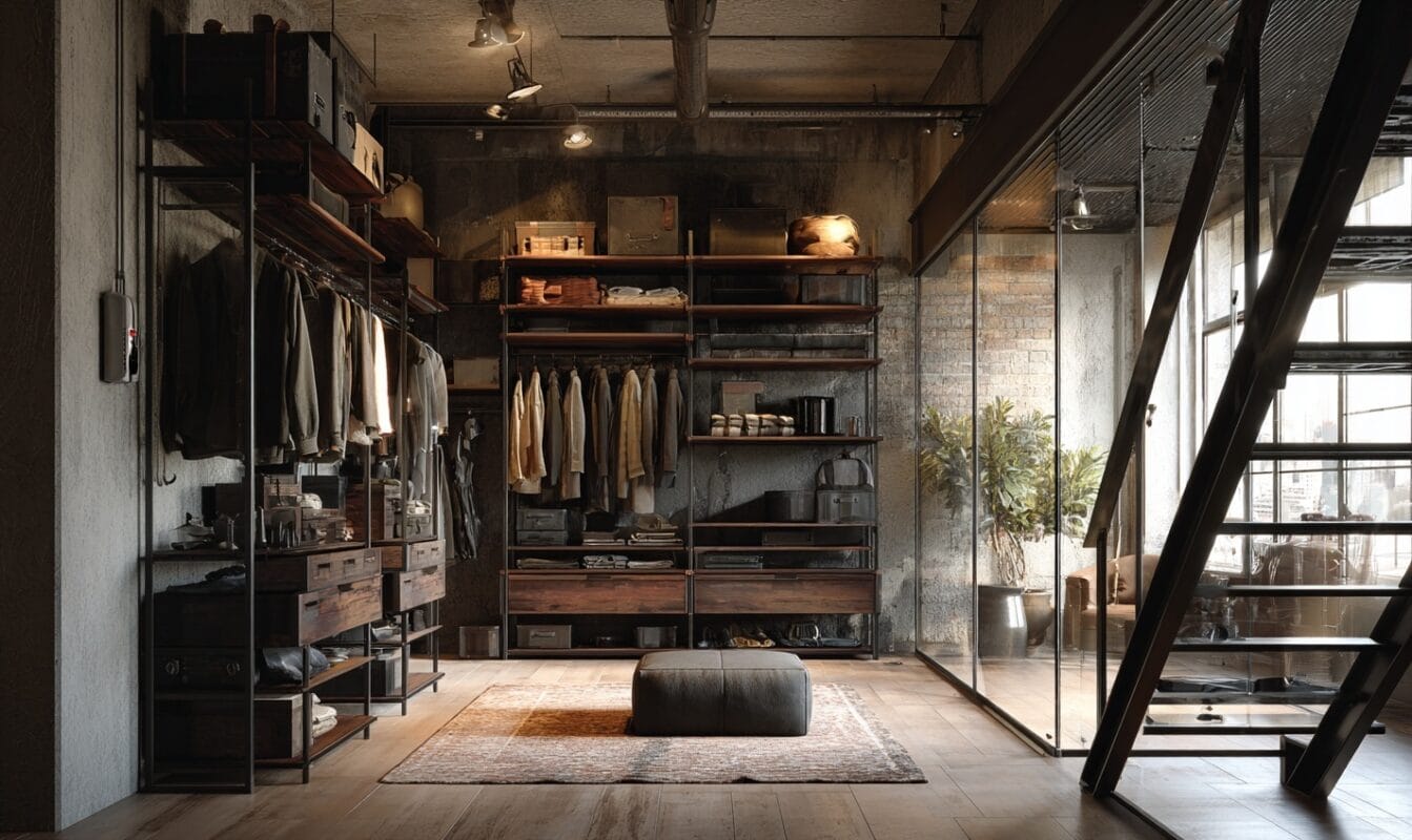 industrial style walk in wardrobe design