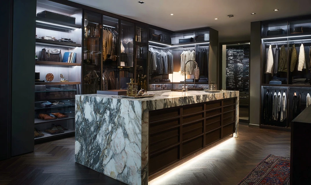 luxury island in walk in wardrobe