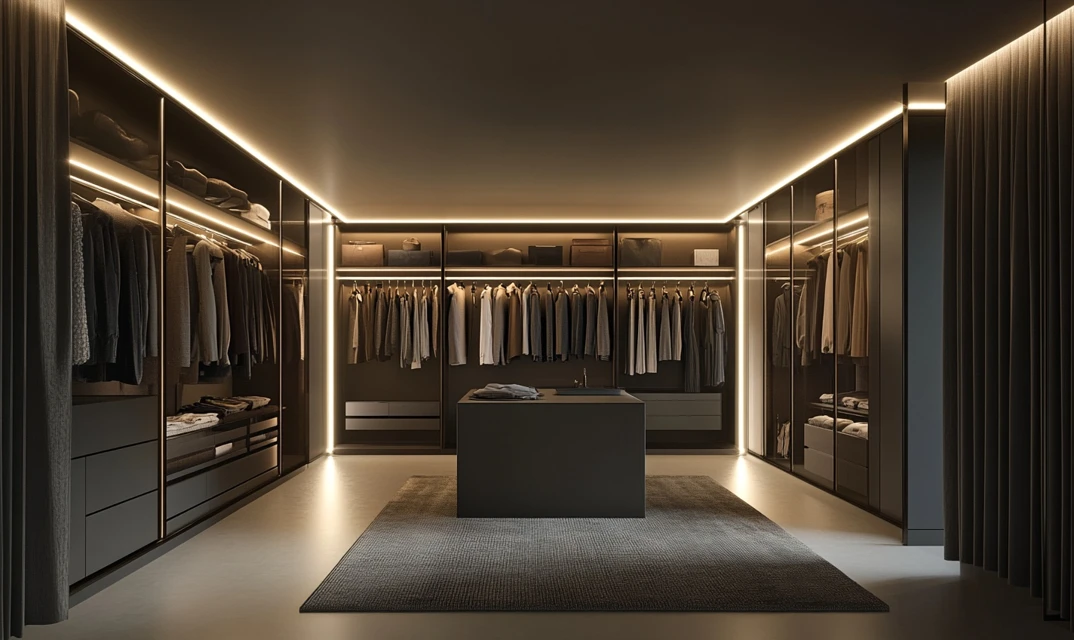 minimalistic walk in wardrobe design