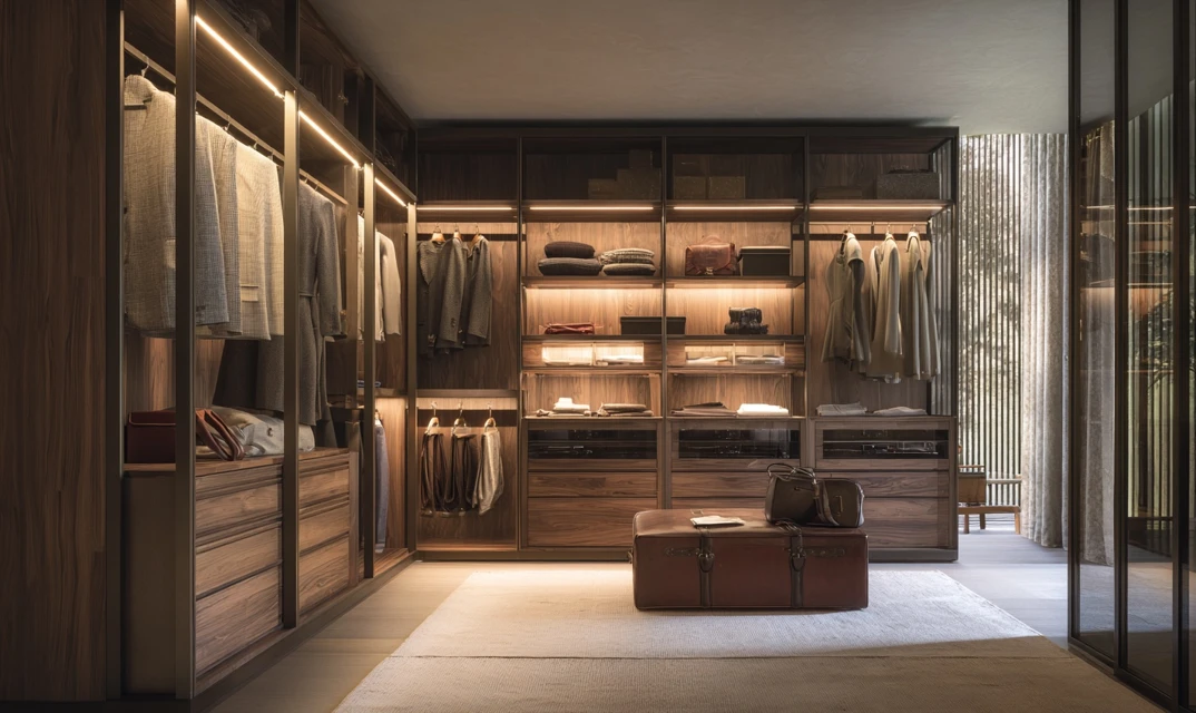 walk in wardrobe for seasonal storage.