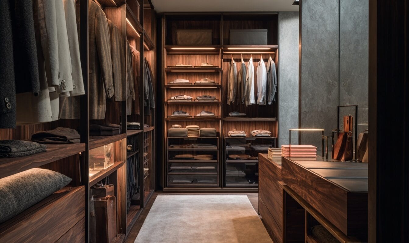 textured walk in wardrobe