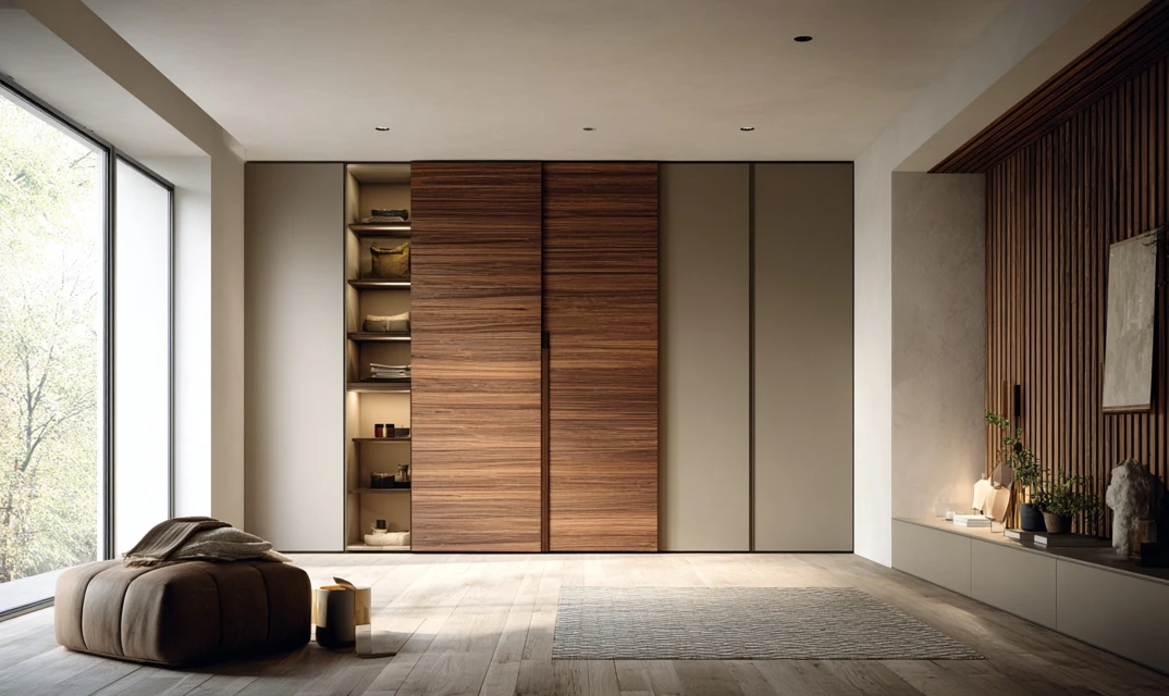 textured wooden wardrobe design