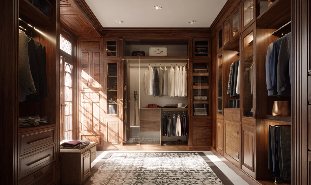 traditional with contemporary walk in wardrobe design