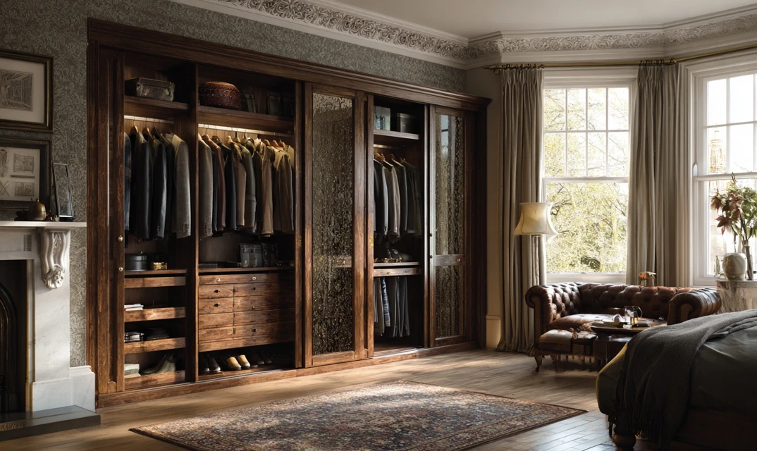 vintage fitted wooden wardrobe