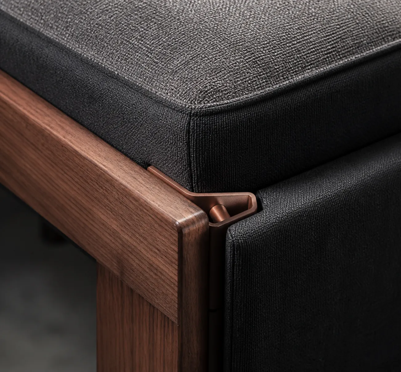 Close view of a luxury sofa corner and discreet connector