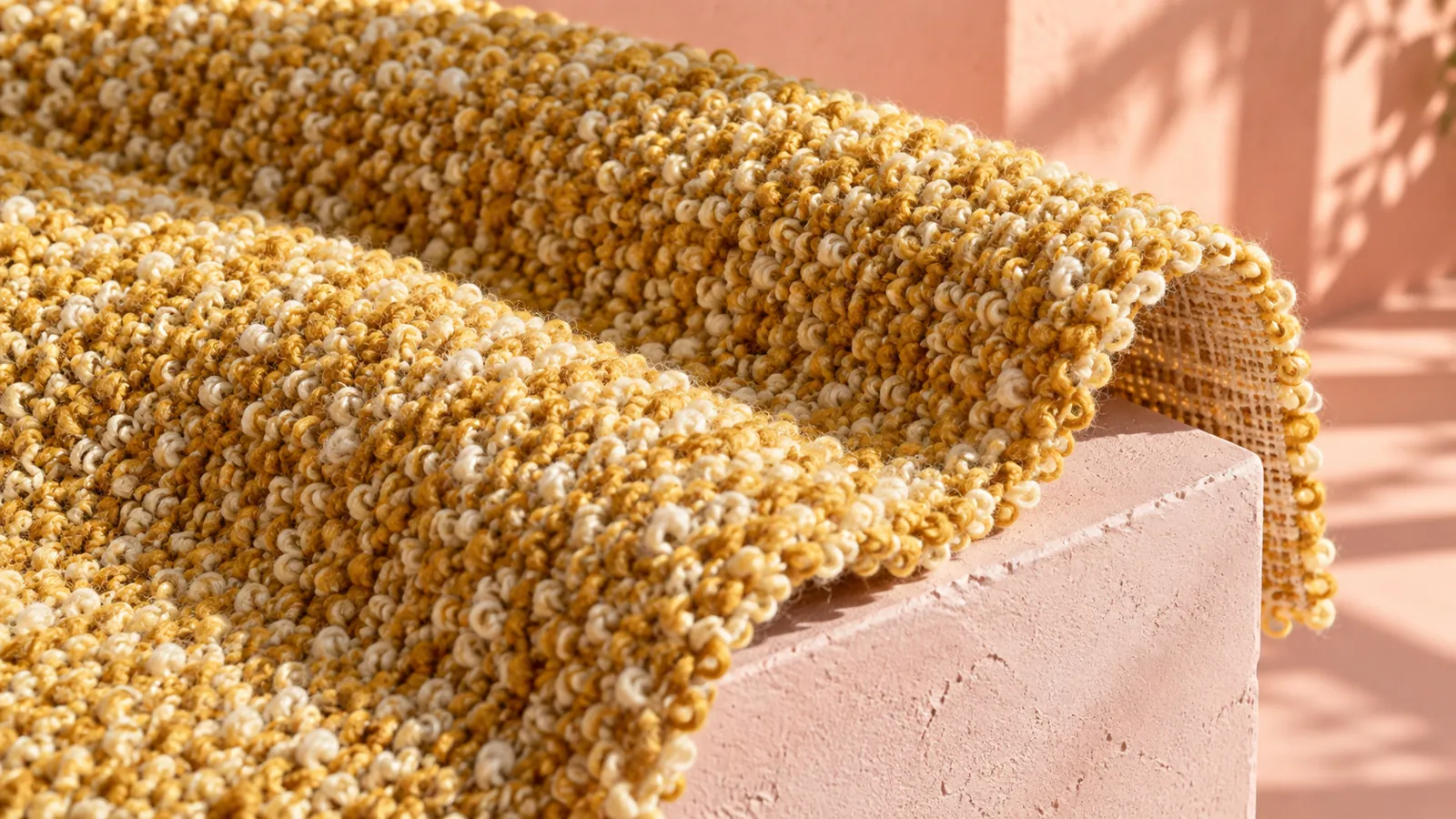 Illustrative mustard and cream loop-textured fabric sample, not a verified branded textile