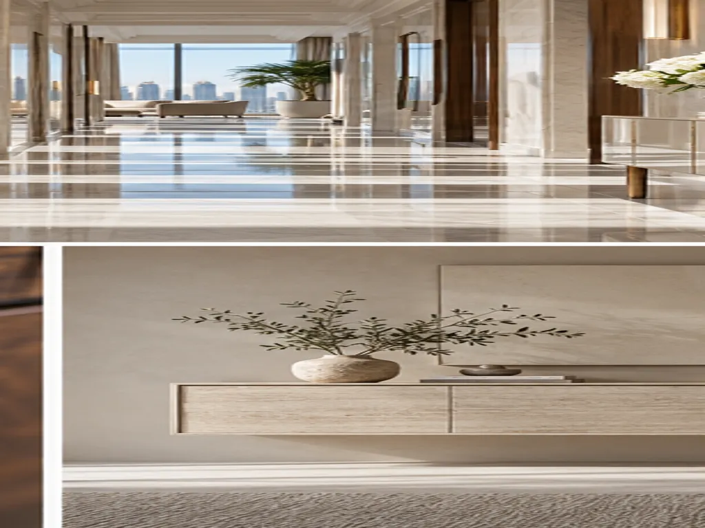 Close view of timber veneer and brass cabinet hardware